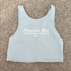 Zara Light Blue Ribbed Tank Top with White Script